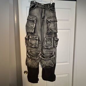 YoungLA Black Washed Multi-Pocket Jean Cargo Pants